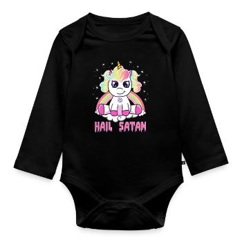 Cute Hail Satan Unicorn Rainbow Funny Satanic Pun - Body Bébé bio manches longues - noir - Devant