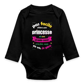 PRINCESSE ET GRANDE SOEUR - Body Bébé bio manches longues - noir - Devant