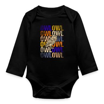 Owl - Organic Longsleeve Baby Bodysuit - black - Front