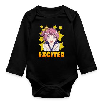 Cute Anime Japanese Girl Manga Excited Face - Organic Longsleeve Baby Bodysuit - black - Front