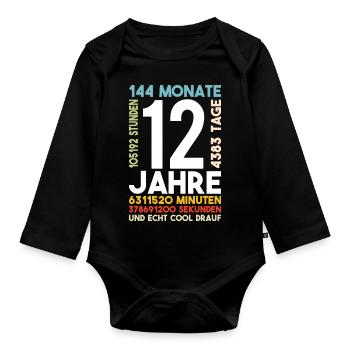 12 Year Birthday Twelve Child Cool on It Gift - Organic Longsleeve Baby Bodysuit - black - Front