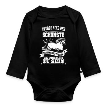 Pferde Pleite Lustiger Pferdespruch Reiter - Baby Bio-Langarm-Body - Schwarz - Vorne