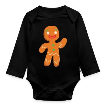 Gingerbread Man - Organic Longsleeve Baby Bodysuit - black - Front