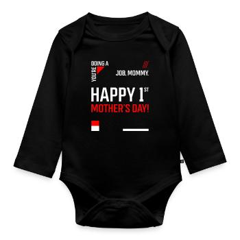 Glücklich 1. - Muttertag Geschenk cool - Baby Bio-Langarm-Body - Schwarz - Vorne