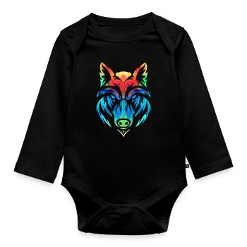 Colorful Wolf - Organic Longsleeve Baby Bodysuit - black - Front