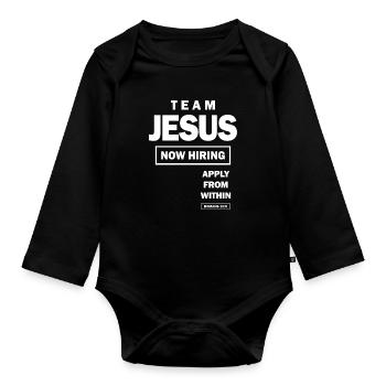 Team Jesus stellt jetzt von innen - Baby Bio-Langarm-Body - Schwarz - Vorne