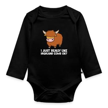 Amoureux des vaches des Highlands J’aime les vaches des Highlands - Body Bébé bio manches longues - noir - Devant