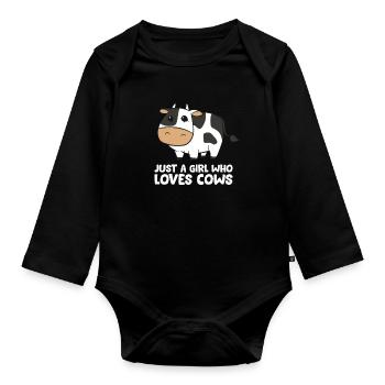 Drôle de vache Juste une fille qui aime les vaches - Body Bébé bio manches longues - noir - Devant