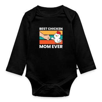 Meilleur poulet maman jamais drôle poulet - Body Bébé bio manches longues - noir - Devant