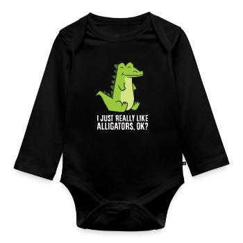Alligator-Liebhaber Ich mag Alligatoren einfach - Baby Bio-Langarm-Body - Schwarz - Vorne