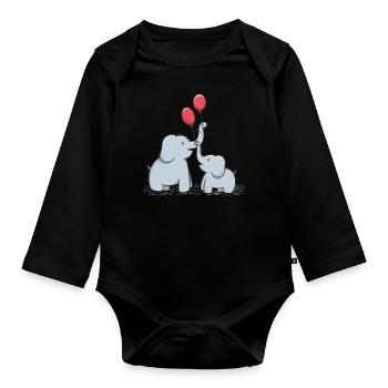 Doux éléphants Couple fête des mères Idée cadeau - Body Bébé bio manches longues - noir - Devant