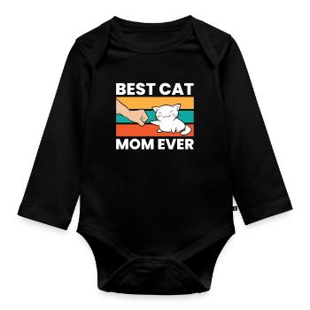 La meilleure maman de chat de tous les temps - Body Bébé bio manches longues - noir - Devant