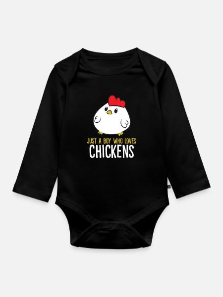 Chicken Boy Nur ein Junge, der Hühner liebt - Baby Bio-Langarm-Body - Schwarz