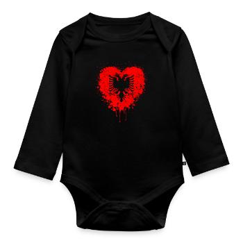 Albanian eagle flag heart - Organic Longsleeve Baby Bodysuit - black - Front