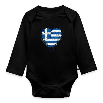 Greece Flag Heart - Organic Longsleeve Baby Bodysuit - black - Front