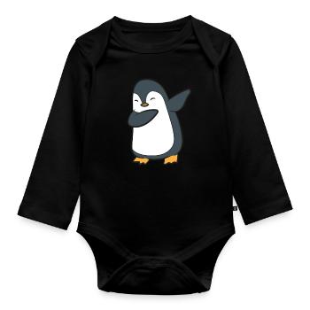 Pinguin Dabbing Lustiger Pinguin - Baby Bio-Langarm-Body - Schwarz - Vorne