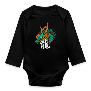 Dragon Chine Signe de schirft - Body Bébé bio manches longues - noir - Devant