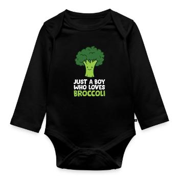 Brocoli doux Juste un garçon qui aime le brocoli - Body Bébé bio manches longues - noir - Devant
