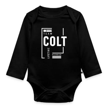 Colt Personalisiertes Namens-Geburtstagsgeschenk - Baby Bio-Langarm-Body - Schwarz - Vorne