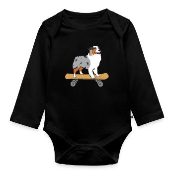 Aussie Skateboard Love Australian Shepherds - Organic Longsleeve Baby Bodysuit - black - Front