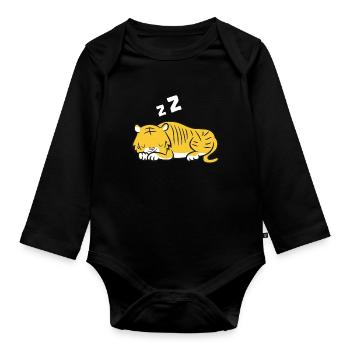 Pyjama Tigre Endormi Tigre Mignon Tigre - Body Bébé bio manches longues - noir - Devant