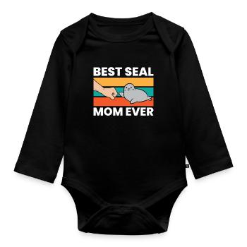 Seal Mama Animal Beste Seal Mama aller Zeiten - Baby Bio-Langarm-Body - Schwarz - Vorne