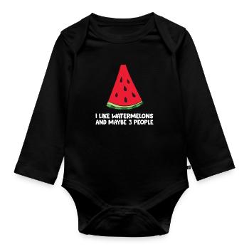 J’aime les pastèques et peut-être 3 personnes - Body Bébé bio manches longues - noir - Devant