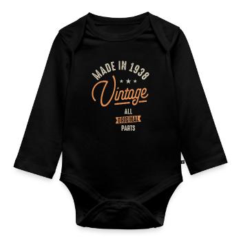 Made in 1938 Vintage Original Teile 84. Geburtstag - Baby Bio-Langarm-Body - Schwarz - Vorne