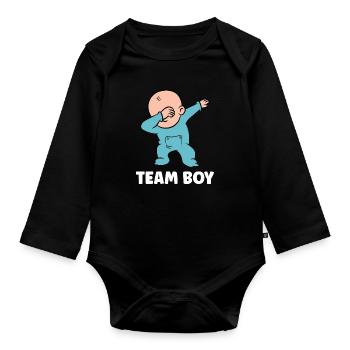 Team Boy Gender Reveal - Organic Longsleeve Baby Bodysuit - black - Front