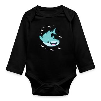 Drôle de requin-baleine amoureux requin baleine avec banc de poisson - Body Bébé bio manches longues - noir - Devant