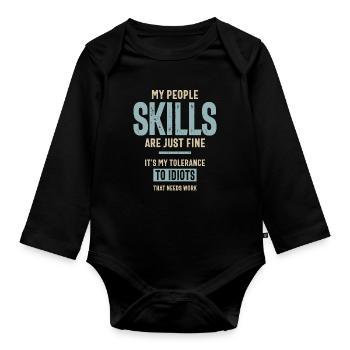 Meine Fähigkeiten sind fein lustiger Sarkasmus - Baby Bio-Langarm-Body - Schwarz - Vorne