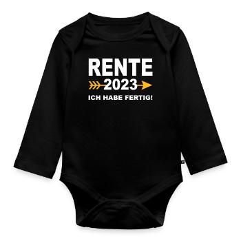 Rente 2023 Ruhestand 2023 Abschiedsfeier Rentner - Baby Bio-Langarm-Body - Schwarz - Vorne
