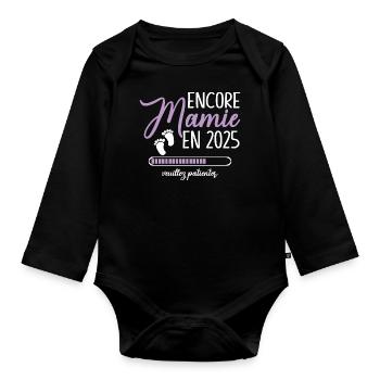 Encore Mamie 2025 Cadeau Future Grand Mère - Body Bébé bio manches longues - noir - Devant