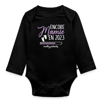 Encore Mamie 2023 Cadeau Future Grand Mère - Body Bébé bio manches longues - noir - Devant
