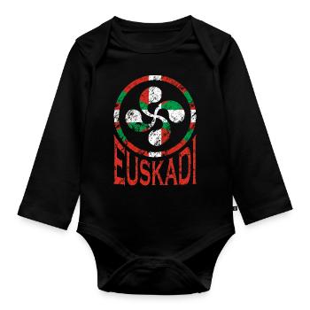 Drapeau d’Euskadi. Pays Basque Lauburu. Ikurriña - Body Bébé bio manches longues - noir - Devant