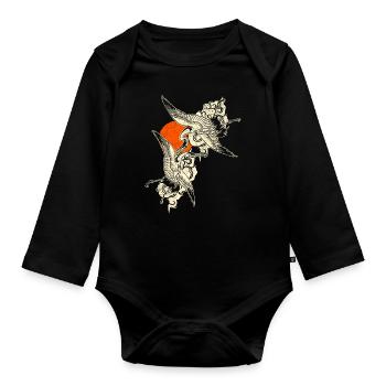 Kraniche - Japanische Kunst - Baby Bio-Langarm-Body - Schwarz - Vorne