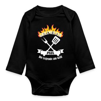 Grillmeister Paul lustiger Spruch Vorname - Baby Bio-Langarm-Body - Schwarz - Vorne