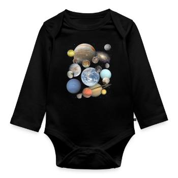Planètes Système Solaire Galaxie Univers Espace - Body Bébé bio manches longues - noir - Devant
