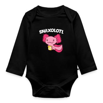 Axolotl Lover Snaxolotl Kawaii Axolotl Essen - Baby Bio-Langarm-Body - Schwarz - Vorne