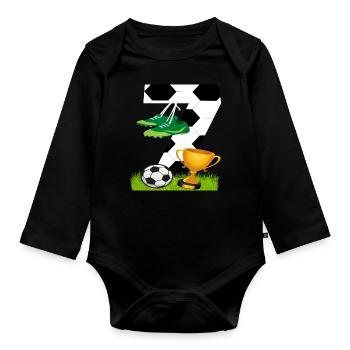 Football 7 Birthday Football Player Football - Organic Longsleeve Baby Bodysuit - black - Front