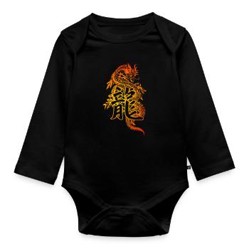 Dragon avec des caractères chinois - Body Bébé bio manches longues - noir - Devant