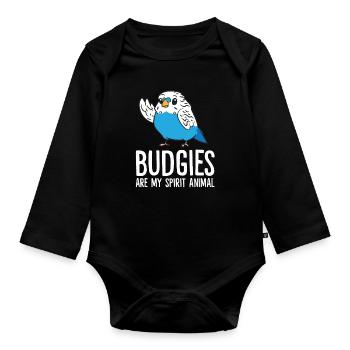 Funny Budgie Lover Budgerigars - Organic Longsleeve Baby Bodysuit - black - Front