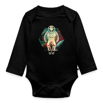 Astronaut in space - Organic Longsleeve Baby Bodysuit - black - Front
