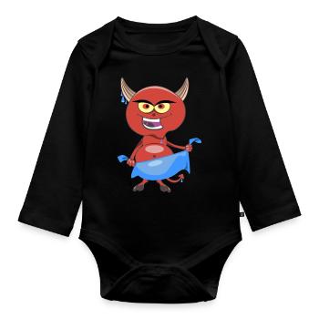 Schmutzteufel mit Handtuch - Badetuch T-Shirt - Baby Bio-Langarm-Body - Schwarz - Vorne