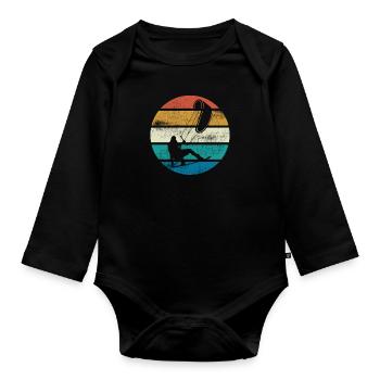 Kitesurf vintage, Kitesurfer, Coucher de soleil - Body Bébé bio manches longues - noir - Devant