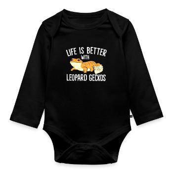 Das Leben ist besser mit Leopardgeckos - Baby Bio-Langarm-Body - Schwarz - Vorne