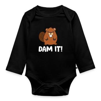 Funny Beaver Dam It Cute Beaver - Organic Longsleeve Baby Bodysuit - black - Front