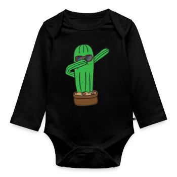 Tupfender Kaktus Sonnenbrille Sukkulente - Baby Bio-Langarm-Body - Schwarz - Vorne