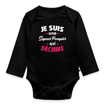 Je Suis Une Sapeur Pompier Qui Déchire - Body Bébé bio manches longues - noir - Devant