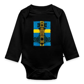 Schweden Schwedische Flagge Thor Hammer Wikinger - Baby Bio-Langarm-Body - Schwarz - Vorne